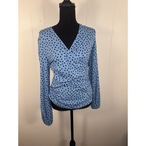 Boden Light Blue Long Sleeve Polka Dot Wrap Bodysuit